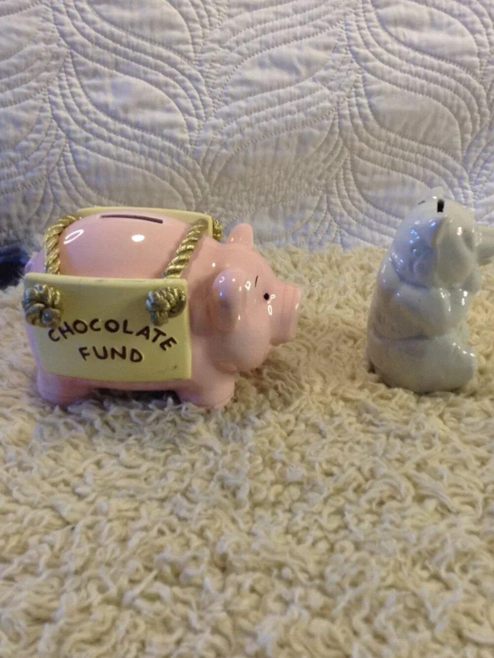 VTG 2001 Ceramic Coin Banks Pig/Racoon Kidcore Start Saving Ceramic Nostalgic